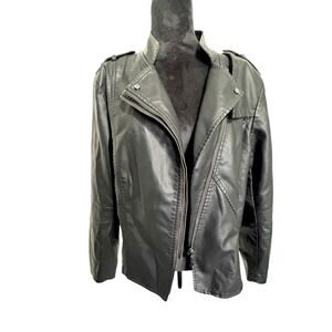 Chouyatou 2XL Black Moto Jacket Faux Leather Zip Biker Lightweight